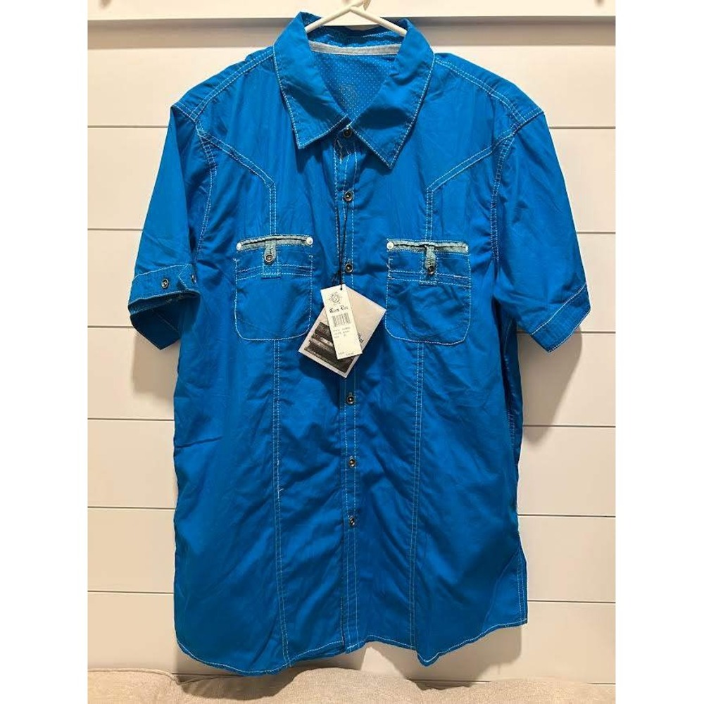 Circle One Mens Aqua Blue Short Sleeve Western Button Up Shirt XL C2084S NWT